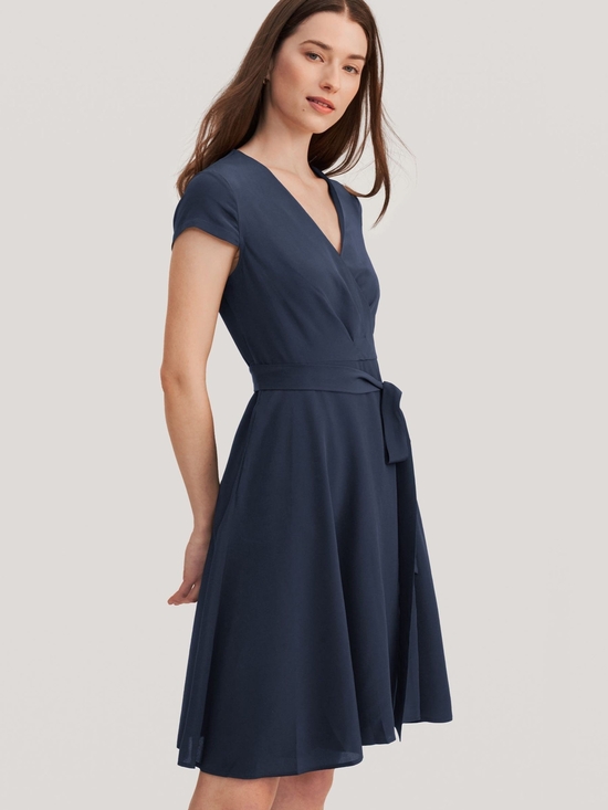 Lilysilk Dresses & Skirts - LilySilk Navy Silk Wrap Dress Sz 2 Mulberry Silk Quiet Luxury Coastal Chic